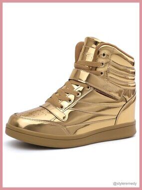 UBFEN Womens High Top Sneakers Hidden Wedge Heel Lace-Up Casual Shoes